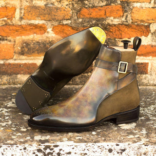 Ambrogio Bespoke Khaki & Green Suede / Patina Leather Jodhpur Boots (AMB1801)