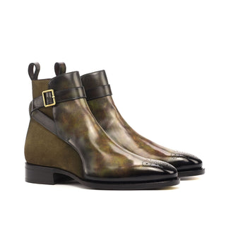 Ambrogio Bespoke Khaki & Green Suede / Patina Leather Jodhpur Boots (AMB1801)