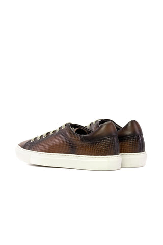 Ambrogio Bespoke Medium Brown Calf-Skin / Woven Leather Trainer Sneakers (AMB2480)-AmbrogioShoes