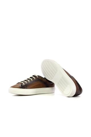 Ambrogio Bespoke Medium Brown Calf-Skin / Woven Leather Trainer Sneakers (AMB2480)-AmbrogioShoes