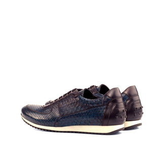 Ambrogio Bespoke Men's Handmade Custom Made Shoes Black & Navy Snake-Skin / Leather Corsini Sneakers (AMB1262)