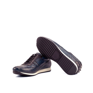Ambrogio Bespoke Men's Handmade Custom Made Shoes Black & Navy Snake-Skin / Leather Corsini Sneakers (AMB1262)