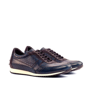Ambrogio Bespoke Men's Handmade Custom Made Shoes Black & Navy Snake-Skin / Leather Corsini Sneakers (AMB1262)