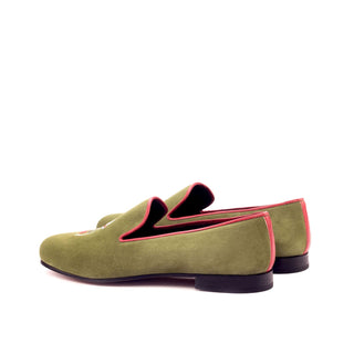 Ambrogio Bespoke Men's Handmade Custom Made Shoes Green & Red Suede / Calf-Skin Leather Wellington Loafers (AMB1309)-AmbrogioShoes
