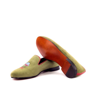 Ambrogio Bespoke Men's Handmade Custom Made Shoes Green & Red Suede / Calf-Skin Leather Wellington Loafers (AMB1309)-AmbrogioShoes