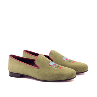 Ambrogio Bespoke Men's Handmade Custom Made Shoes Green & Red Suede / Calf-Skin Leather Wellington Loafers (AMB1309)-AmbrogioShoes