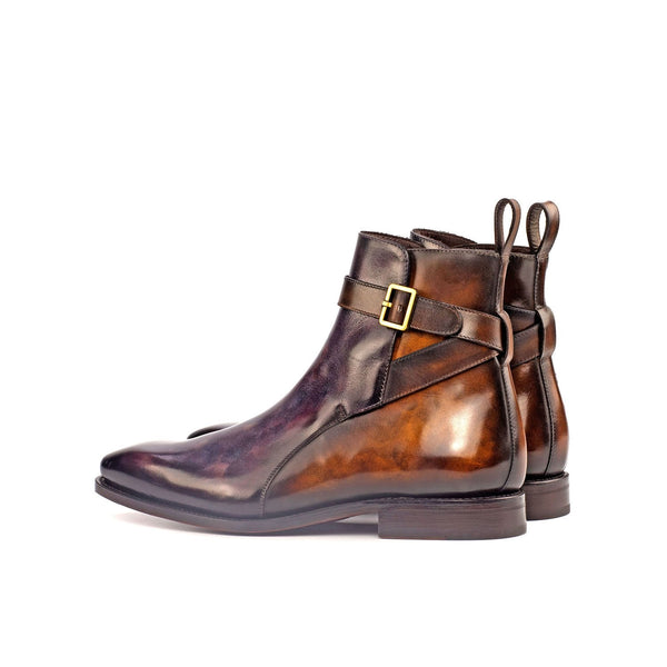Ambrogio 4411 Bespoke Custom Men's Shoes Aubergine & Tobacco Patina Leather Octavian Buckle Boots (AMB1551)-AmbrogioShoes