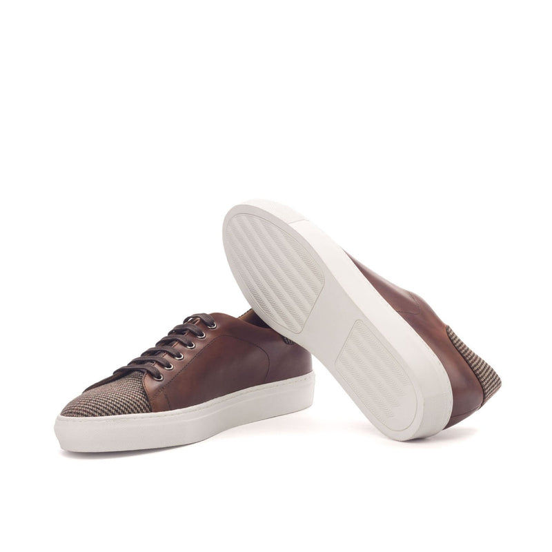 Ambrogio 3111 Bespoke Custom Men's Shoes Beige & Brown Fabric / Calf-Skin Leather Casual Sneakers (AMB1619)-AmbrogioShoes