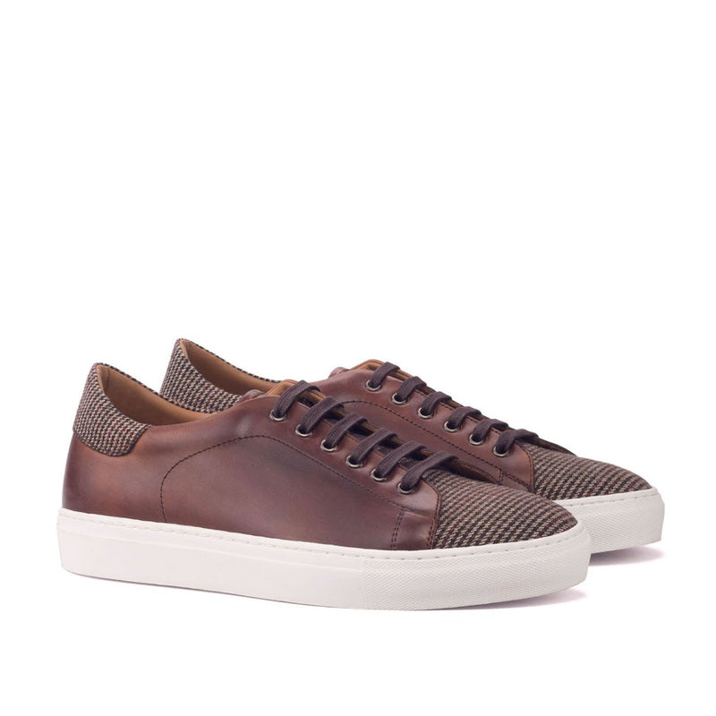 Ambrogio 3111 Bespoke Custom Men's Shoes Beige & Brown Fabric / Calf-Skin Leather Casual Sneakers (AMB1619)-AmbrogioShoes