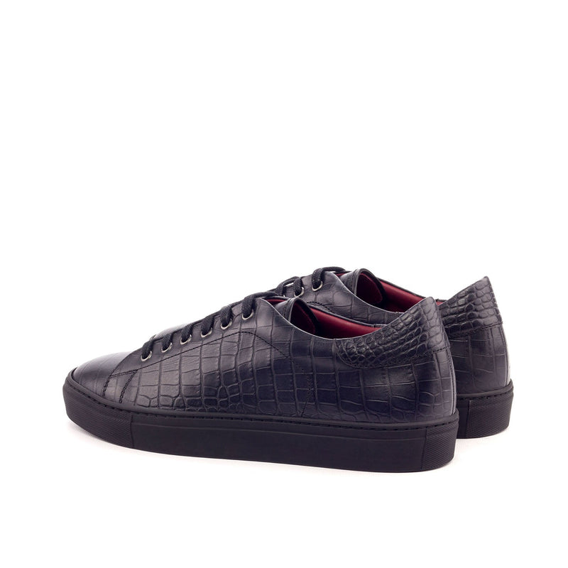 Ambrogio 3174 Bespoke Custom Men's Shoes Black Crocodile Print / Calf-Skin Leather Casual Sneakers (AMB1622)-AmbrogioShoes
