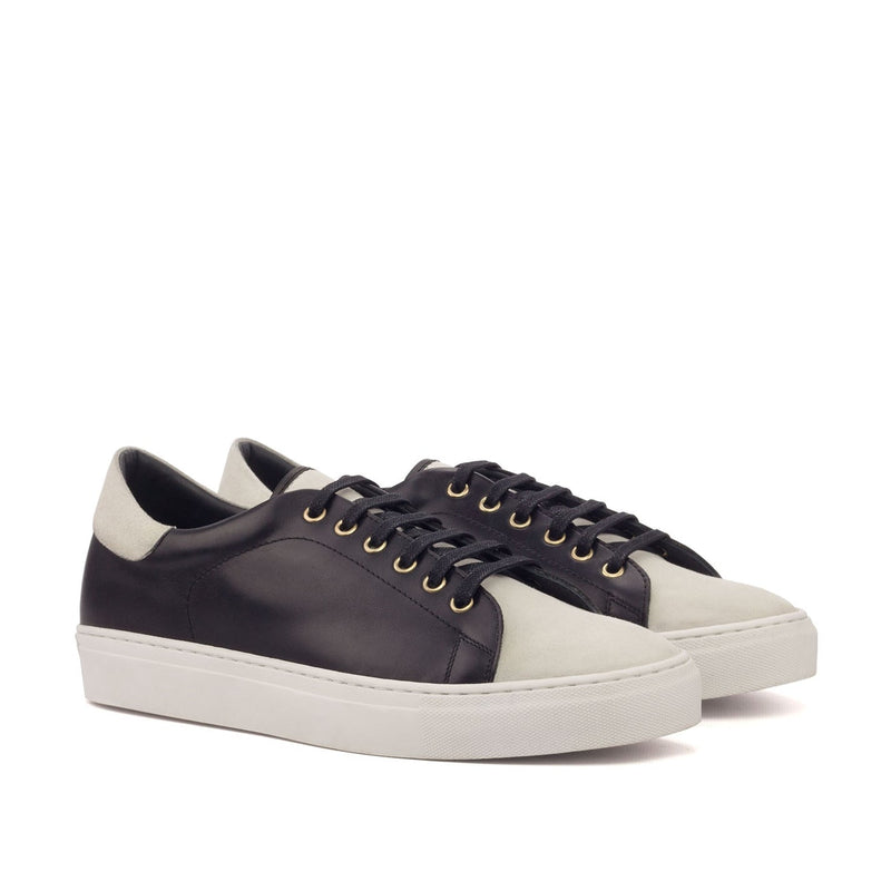 Ambrogio 3395 Bespoke Custom Men's Shoes Black & White Suede / Calf-Skin Leather Casual Sneakers (AMB1626)-AmbrogioShoes
