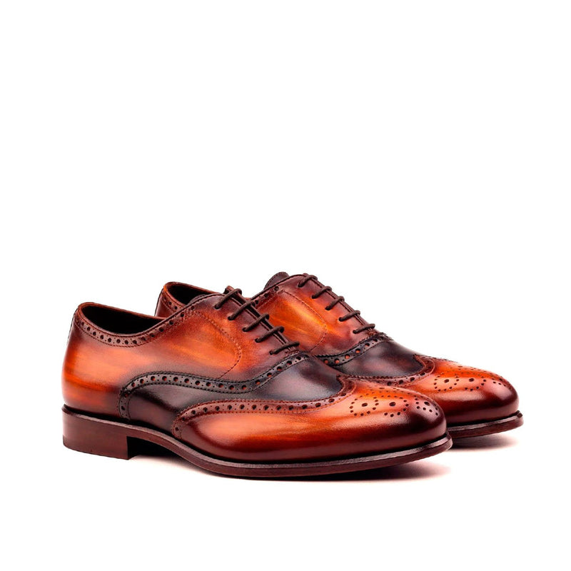 Ambrogio 2547 Bespoke Custom Men's Shoes Dark Brown & Cognac Patina / Calf-Skin Leather Brogue Oxfords (AMB1561)-AmbrogioShoes