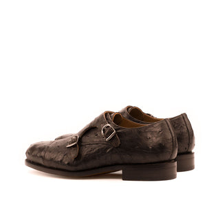 Ambrogio Bespoke Men's Handmade Custom Shoes Dark Brown Exotic Ostrich Monk-Straps Loafers (AMB1434)
