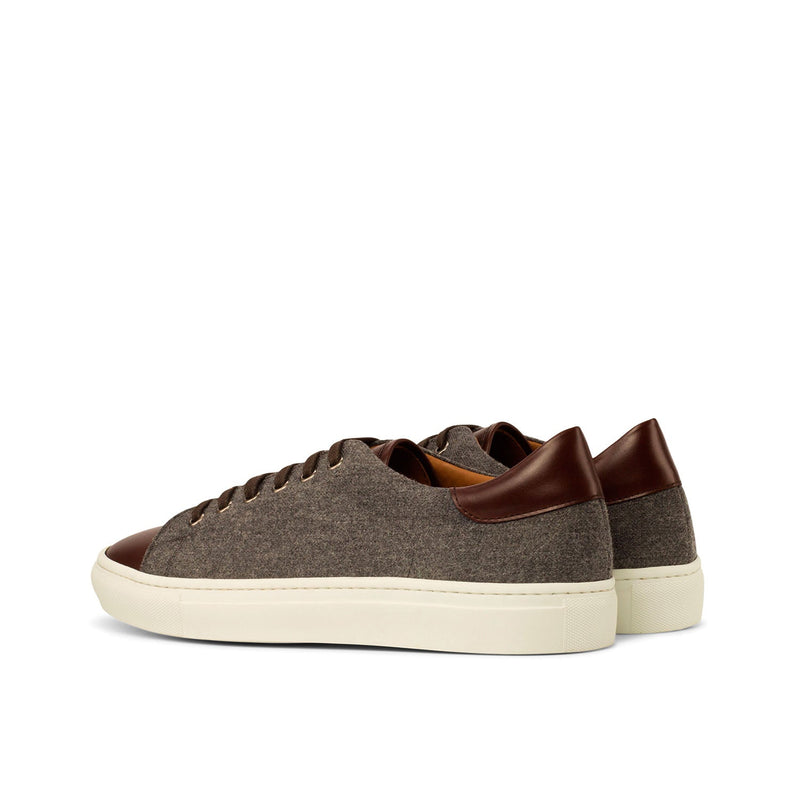 Ambrogio 3831 Bespoke Custom Men's Shoes Gray & Brown Fabric / Calf-Skin Leather Casual Sneakers (AMB1625)-AmbrogioShoes
