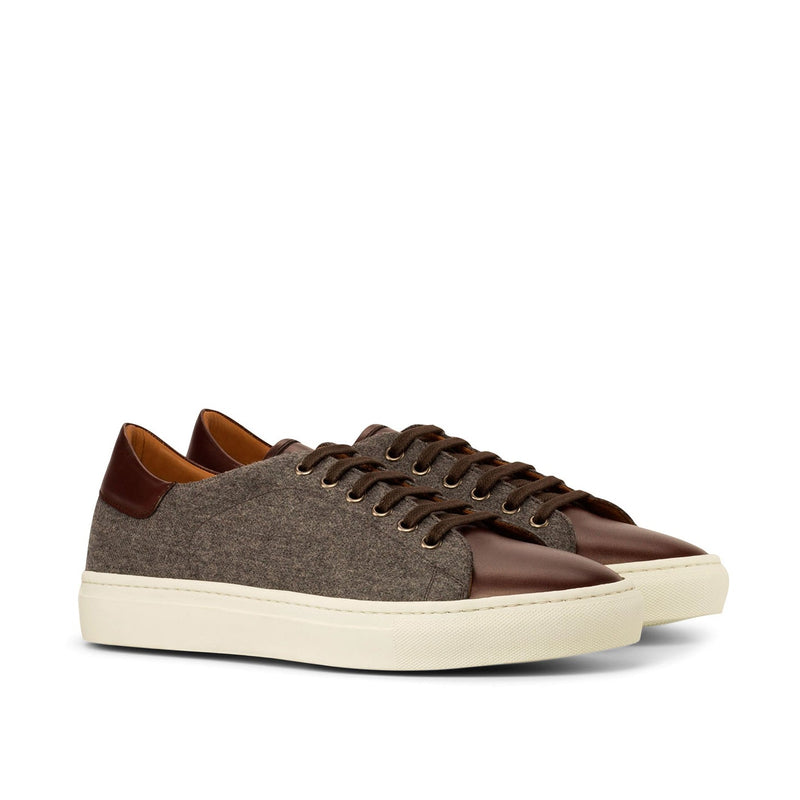 Ambrogio 3831 Bespoke Custom Men's Shoes Gray & Brown Fabric / Calf-Skin Leather Casual Sneakers (AMB1625)-AmbrogioShoes