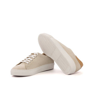 Ambrogio 3390 Bespoke Custom Men's Shoes Ivory & Camel Suede / Full Grain Leather Casual Sneakers (AMB1624)-AmbrogioShoes