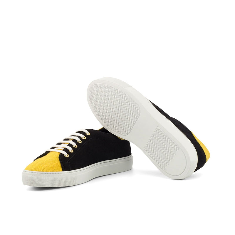 Ambrogio 4264 Bespoke Custom Men's Shoes Mustard & Black Linen / Suede / Calf-Skin Leather Casual Sneakers (AMB1628)-AmbrogioShoes