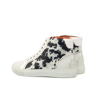 Ambrogio Bespoke Men's Handmade Custom Shoes Navy & White Patent / Calf-Skin Leather High Kicks Stencil Sneakers (AMB1400)