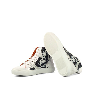Ambrogio Bespoke Men's Handmade Custom Shoes Navy & White Patent / Calf-Skin Leather High Kicks Stencil Sneakers (AMB1400)