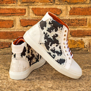 Ambrogio Bespoke Men's Handmade Custom Shoes Navy & White Patent / Calf-Skin Leather High Kicks Stencil Sneakers (AMB1400)