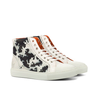 Ambrogio Bespoke Men's Handmade Custom Shoes Navy & White Patent / Calf-Skin Leather High Kicks Stencil Sneakers (AMB1400)