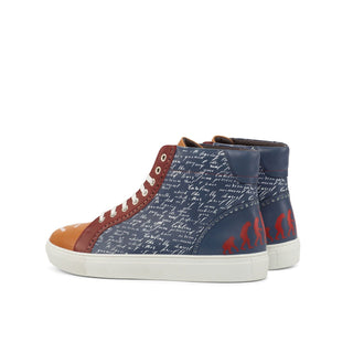 Ambrogio Bespoke Men's Handmade Custom Shoes Three Tone Full Grain / Pebble Grain / Calf-Skin Leather High Kicks Stencil Sneakers (AMB1406)