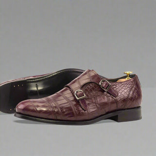 Ambrogio Bespoke Men's Shoes Alligator Skin Double Monk-Straps (AMB2597)-AmbrogioShoes