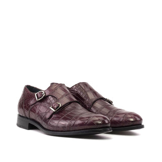Ambrogio Bespoke Men's Shoes Alligator Skin Double Monk-Straps (AMB2597)-AmbrogioShoes