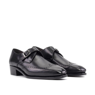 Ambrogio Bespoke Men's Shoes Black Calf-Skin Leather Single Monk Strap (AMB2524)-AmbrogioShoes