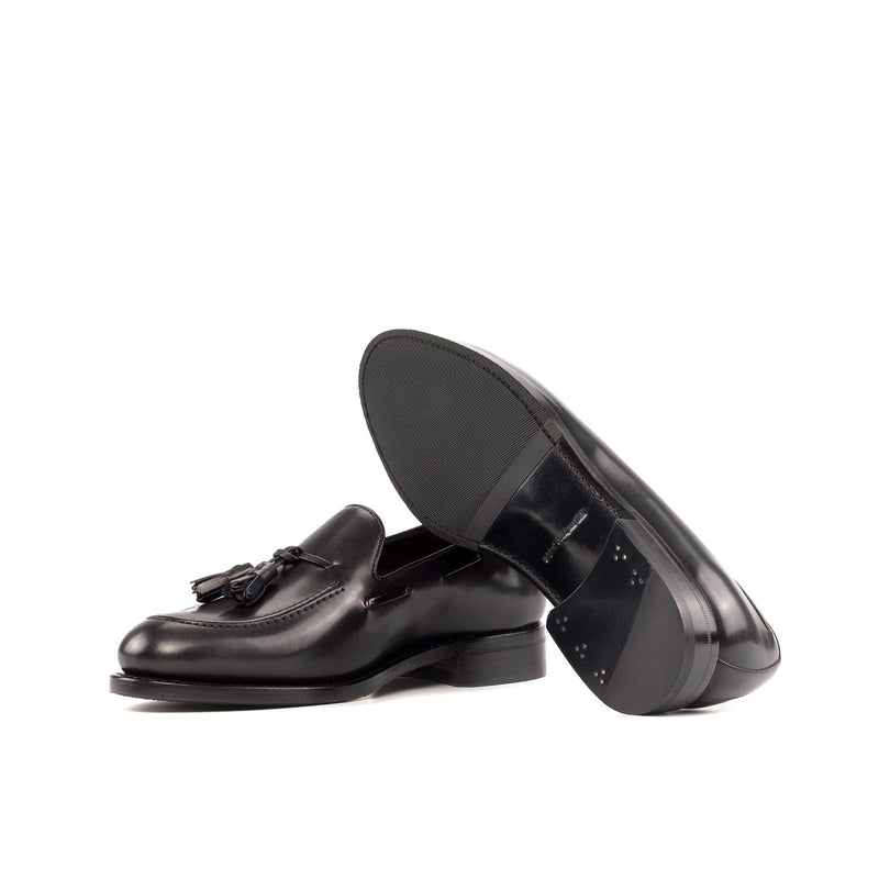 Ambrogio Bespoke Men's Shoes Black Calf-Skin Leather Tassels Loafers (AMB2317)-AmbrogioShoes