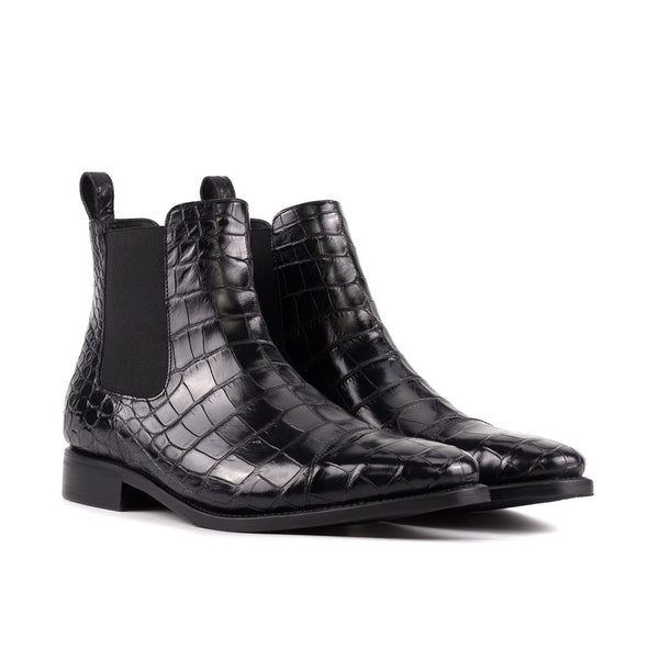 Ambrogio Bespoke Men's Shoes Black Exotic Alligator Chelsea Boots(AMB2496)-AmbrogioShoes