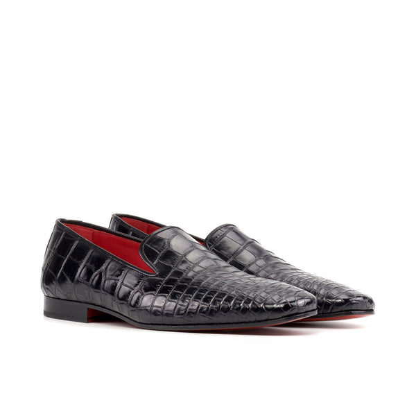 Ambrogio Bespoke Men's Shoes Black Exotic Alligator Drake Loafers (AMB2491)-AmbrogioShoes