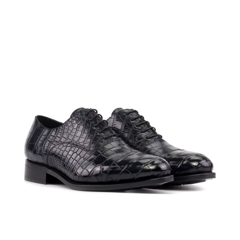 Ambrogio Bespoke Men's Shoes Black Exotic Alligator Oxfords (AMB2476)-AmbrogioShoes
