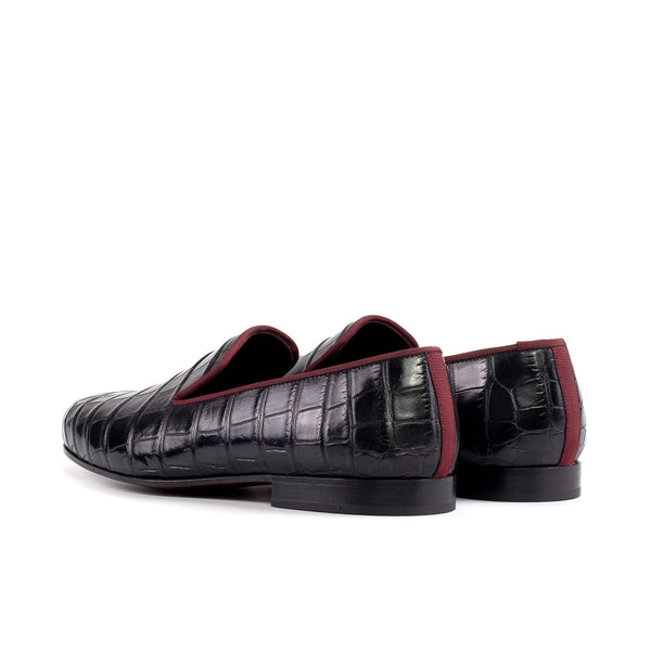 Ambrogio Bespoke Men's Shoes Black Exotic Alligator Wellington Loafers (AMB2494)-AmbrogioShoes