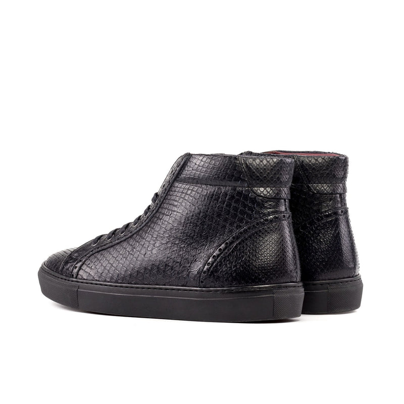Ambrogio Bespoke Men's Shoes Black Exotic Python Skin High Kick Sneakers (AMB2518)-AmbrogioShoes