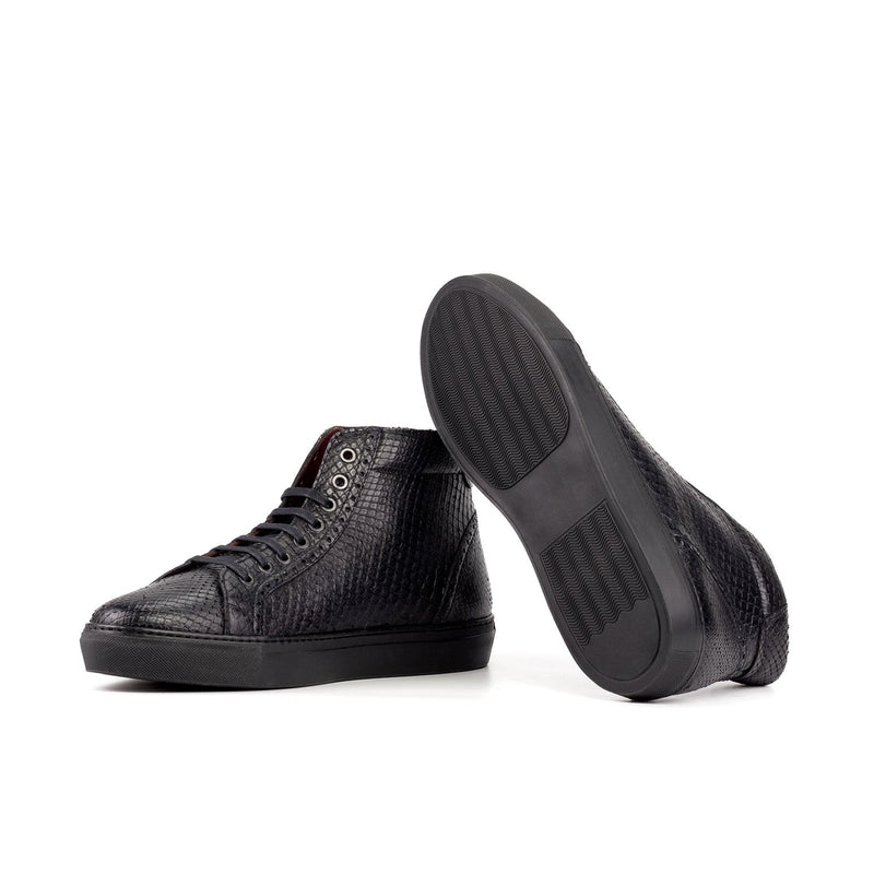 Ambrogio Bespoke Men's Shoes Black Exotic Python Skin High Kick Sneakers (AMB2518)-AmbrogioShoes