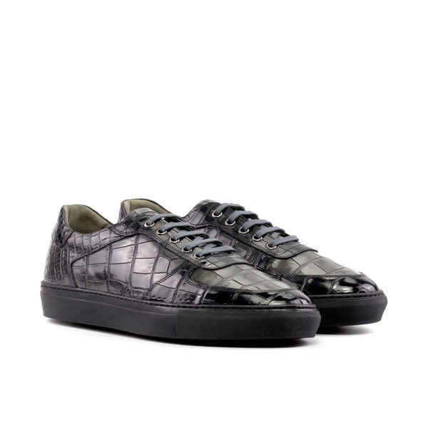 Ambrogio Bespoke Men's Shoes Black & Gray Exotic Alligator low-Top Trainer Sneakers (AMB2517)-AmbrogioShoes