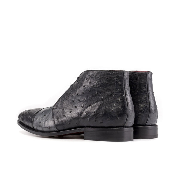 Ambrogio Bespoke Men's Shoes Black & Gray Exotic Ostrich Chukka Boots (AMB2486)-AmbrogioShoes