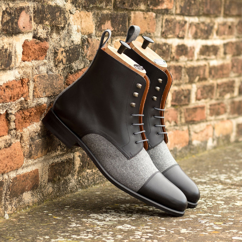 Ambrogio Bespoke Men's Shoes Black & Gray Fabric / Calf-Skin Leather Jumper Boots (AMB2501)-AmbrogioShoes