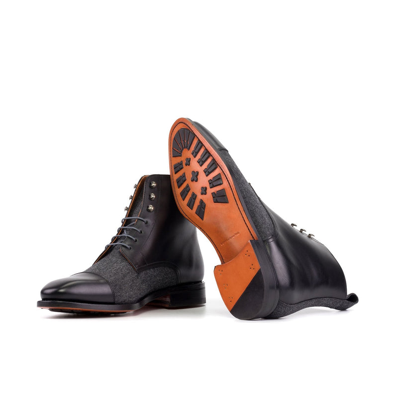 Ambrogio Bespoke Men's Shoes Black & Gray Fabric / Calf-Skin Leather Jumper Boots (AMB2502)-AmbrogioShoes