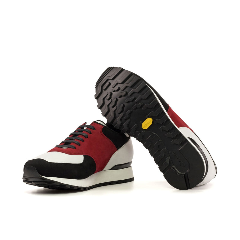Ambrogio Bespoke Men's Shoes Black, Red, and White Suede / Calf-Skin Leather Jogger Sneakers (AMB2467)-AmbrogioShoes