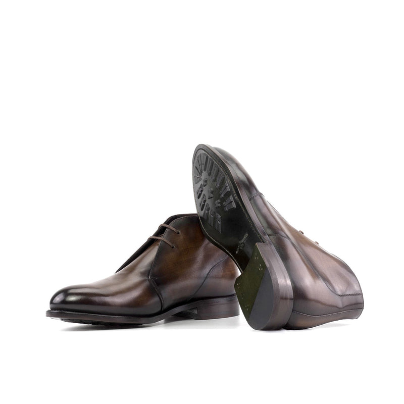 Ambrogio Bespoke Men's Shoes Brown Patina Leather Chukka Boots (AMB2454)-AmbrogioShoes