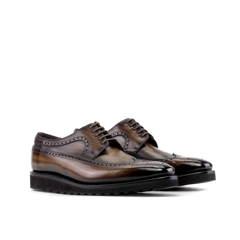 Ambrogio Bespoke Men's Shoes Brown Patina Leather Longwing Blucher Oxfords (AMB2472)-AmbrogioShoes