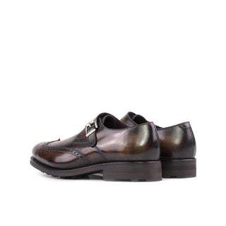 Ambrogio Bespoke Men's Shoes Brown Patina Leather Single Monk Strap (AMB2527)-AmbrogioShoes