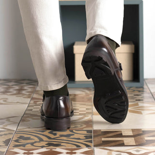 Ambrogio Bespoke Men's Shoes Brown Patina Leather Single Monk Strap (AMB2527)-AmbrogioShoes