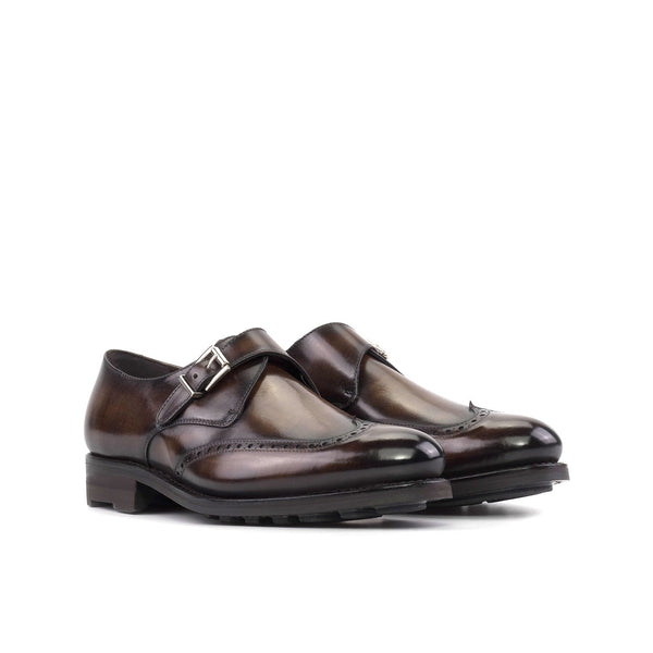 Ambrogio Bespoke Men's Shoes Brown Patina Leather Single Monk-Strap Loafers (AMB2527)-AmbrogioShoes