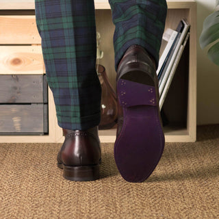 Ambrogio Bespoke Men's Shoes Burgundy Calf-Skin Leather Military Wingtip Boots (AMB2455)-AmbrogioShoes