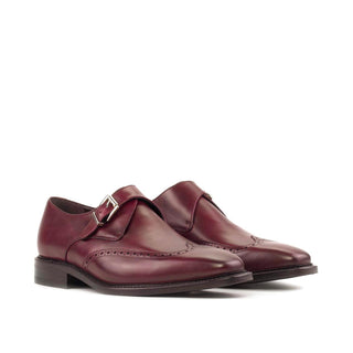 Ambrogio Bespoke Men's Shoes Burgundy Calf-Skin Leather Single Monk Strap (AMB2478)-AmbrogioShoes