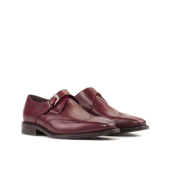 Ambrogio Bespoke Men's Shoes Burgundy Calf-Skin Leather Single Monk-Strap Loafers (AMB2478)-AmbrogioShoes