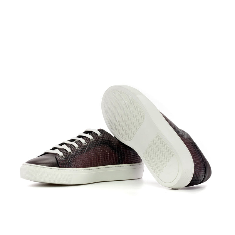 Ambrogio Bespoke Men's Shoes Burgundy Calf-Skin / Woven Leather Trainer Sneakers (AMB2484)-AmbrogioShoes